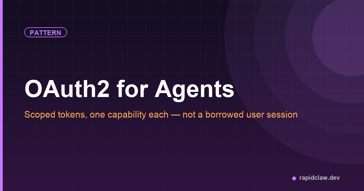 OAuth2 for agents — scoped tokens, one capability each, not a borrowed user session